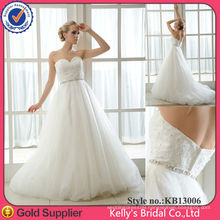 2014tulle ball gown Sweetheart Neckline top embroidery &sash with crystal floorlength backless wedding dress